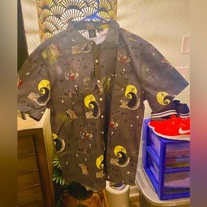 Disney Gray Button Down Shirt with Yellow and Red Accents
